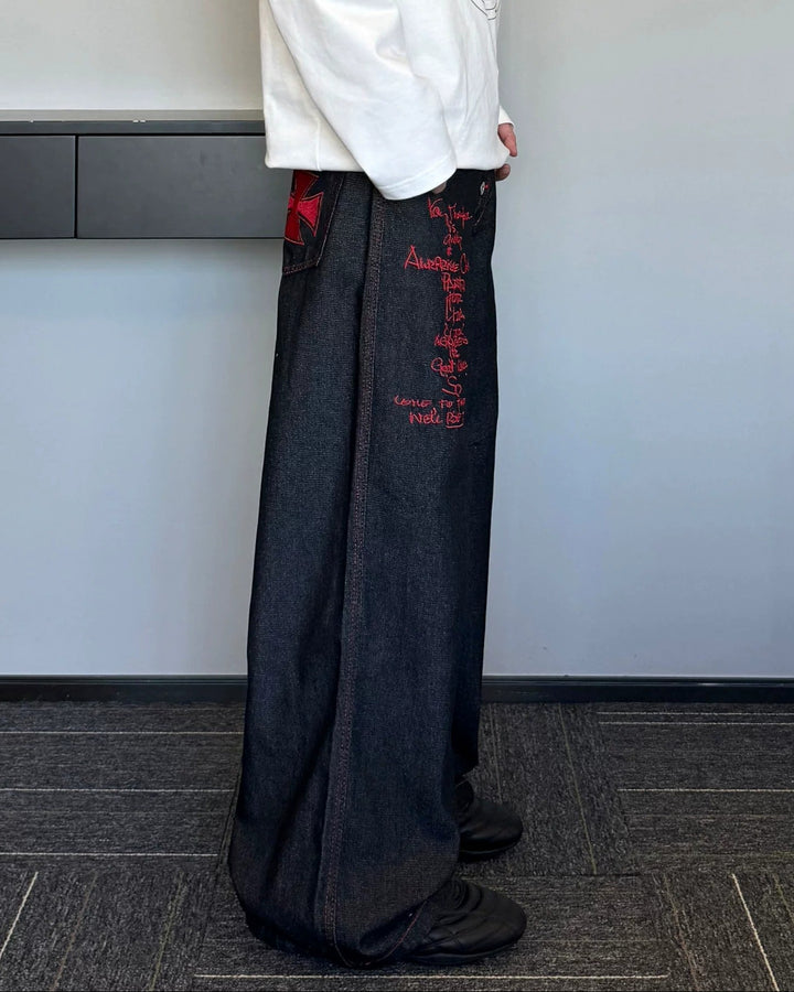 Red Patch Black Baggy Jeans