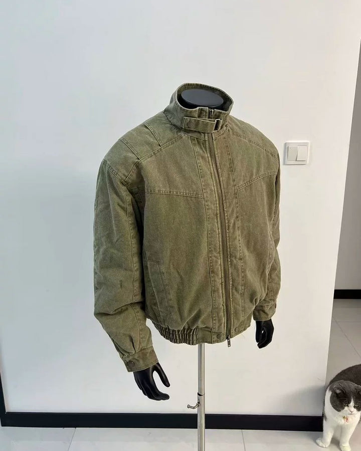 Lifestyle styling view of Washed Distressed Oversized Bomber Jacket