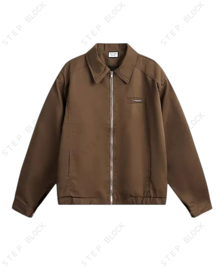 STEP BLOCK ST034 Minimalist Stand Collar Oversized Workwear Bomber Jacket