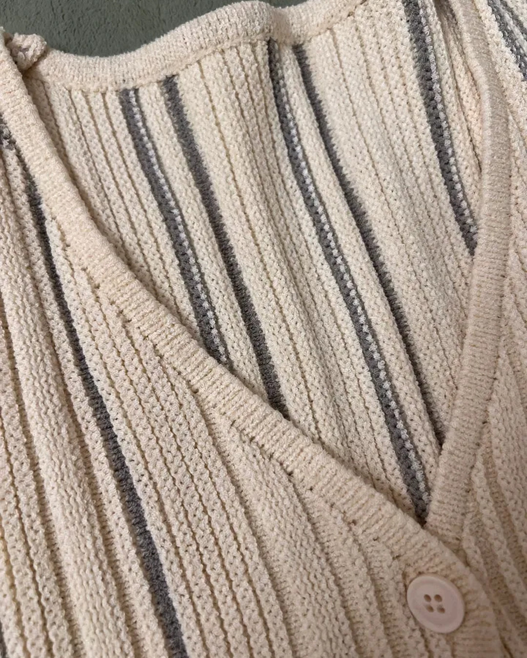 Side view of Striped Knit V-Neck Vest