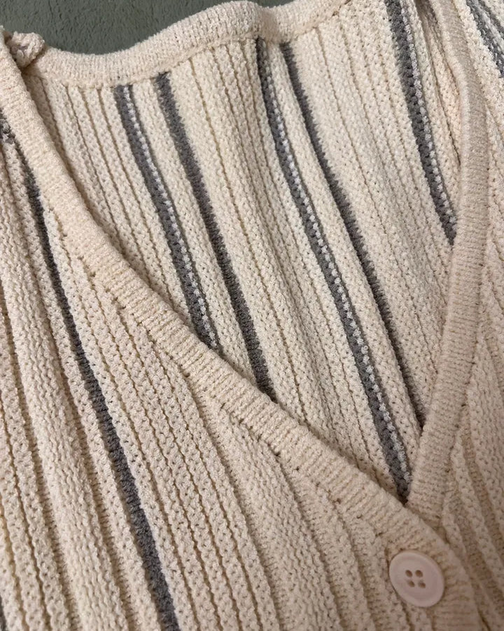 Side view of Striped Knit V-Neck Vest