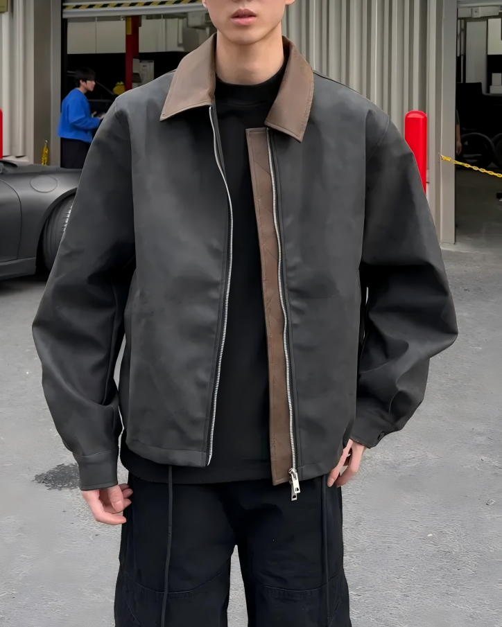 STEP BLOCK ST011 Contrast Collar Washed Workwear Jacket