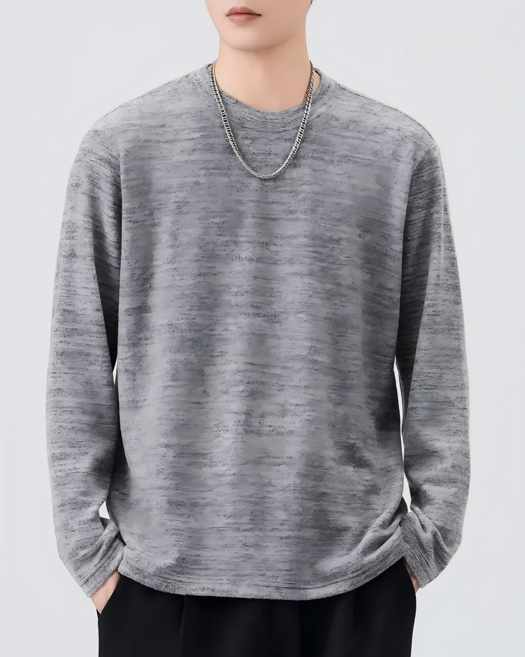 STEP BLOCK MT527 Washed Crew Neck Long-Sleeve T-Shirt