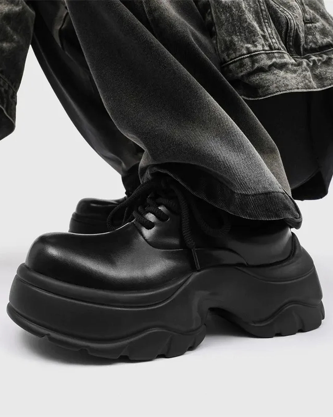 Additional product image of Black Leather Chunky Platform Shoes