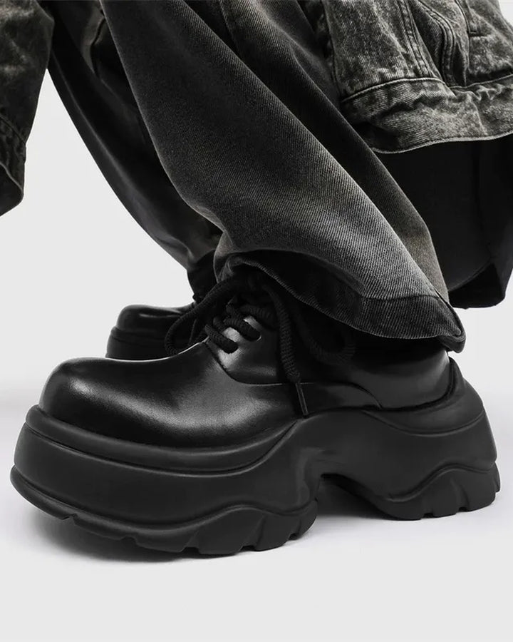 Additional product image of Black Leather Chunky Platform Shoes
