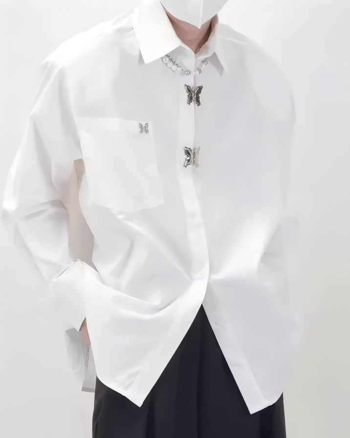 STEP BLOCK MT534 Butterfly Detail Loose-Fit Long-Sleeve Shirt