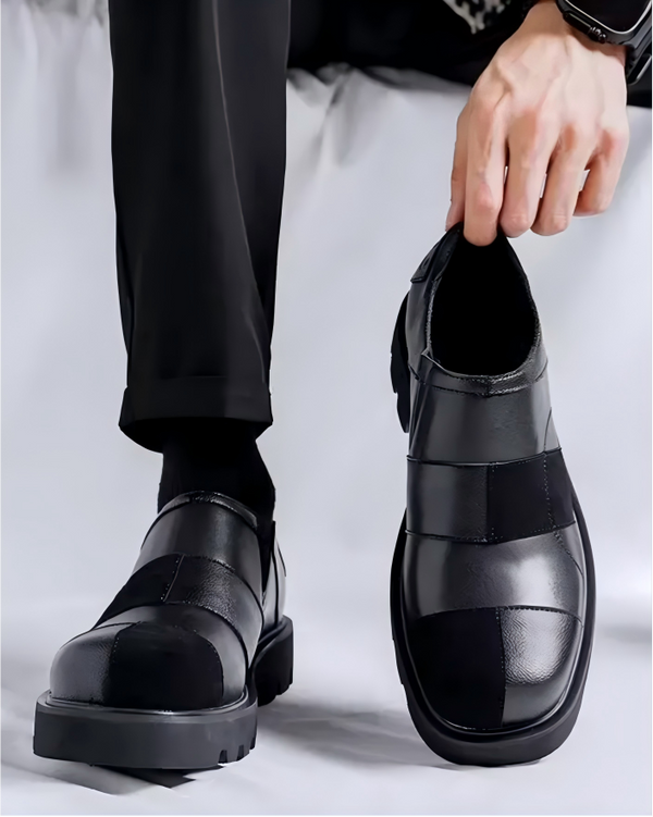 STEP BLOCK SH022 Men's Black Leather Chunky Platform Loafers Streetwear shoes