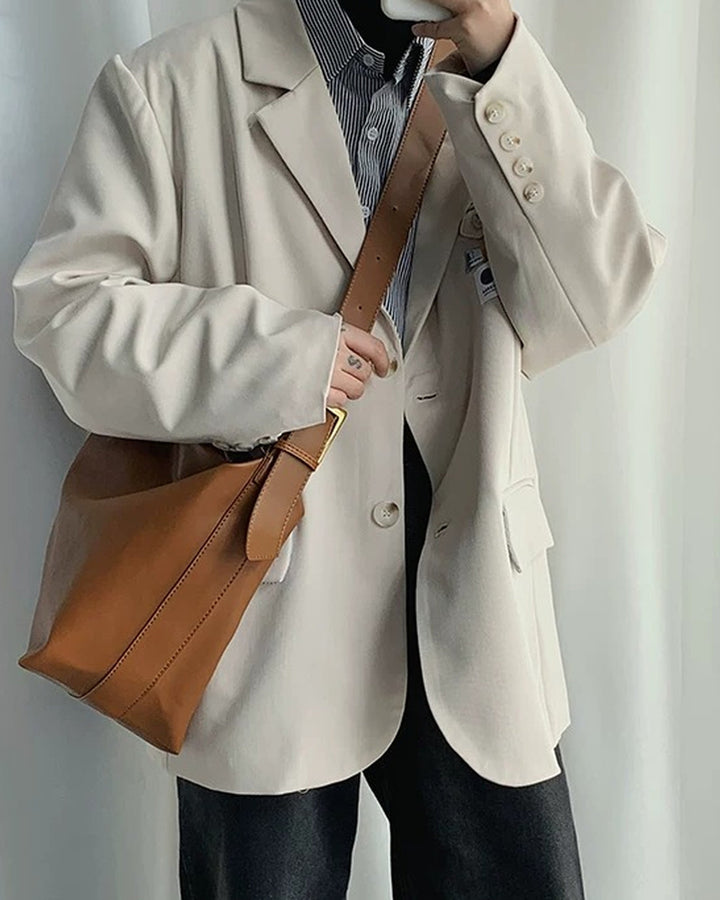 Front detail of Oversized Tan Leather-Look Crossbody and Shoulder Bag