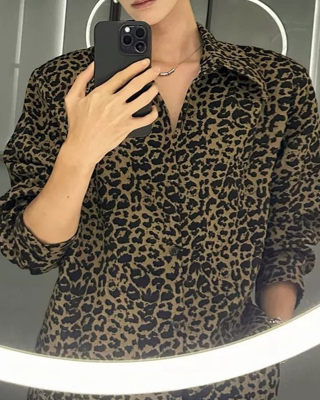 Front view of Leopard Print Long Sleeve Shirt