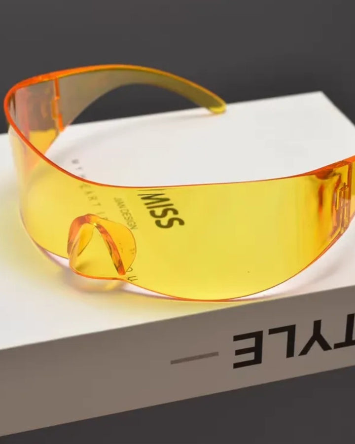 Lifestyle styling view of Rimless Wrap-Around Sunglasses
