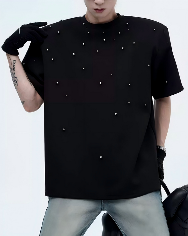 STEP BLOCK MT511 Men's Rhinestone Embellished Oversized Streetwear tshirt