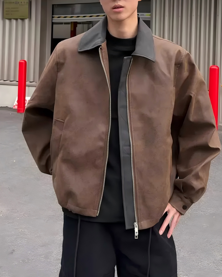 STEP BLOCK ST011 Contrast Collar Washed Workwear Jacket