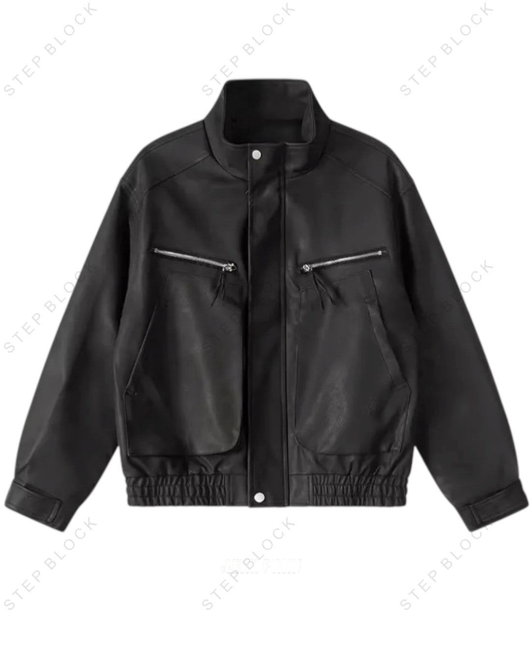 STEP BLOCK ST013 Washed Leather-Look Multi-Zipper Flight Jacket