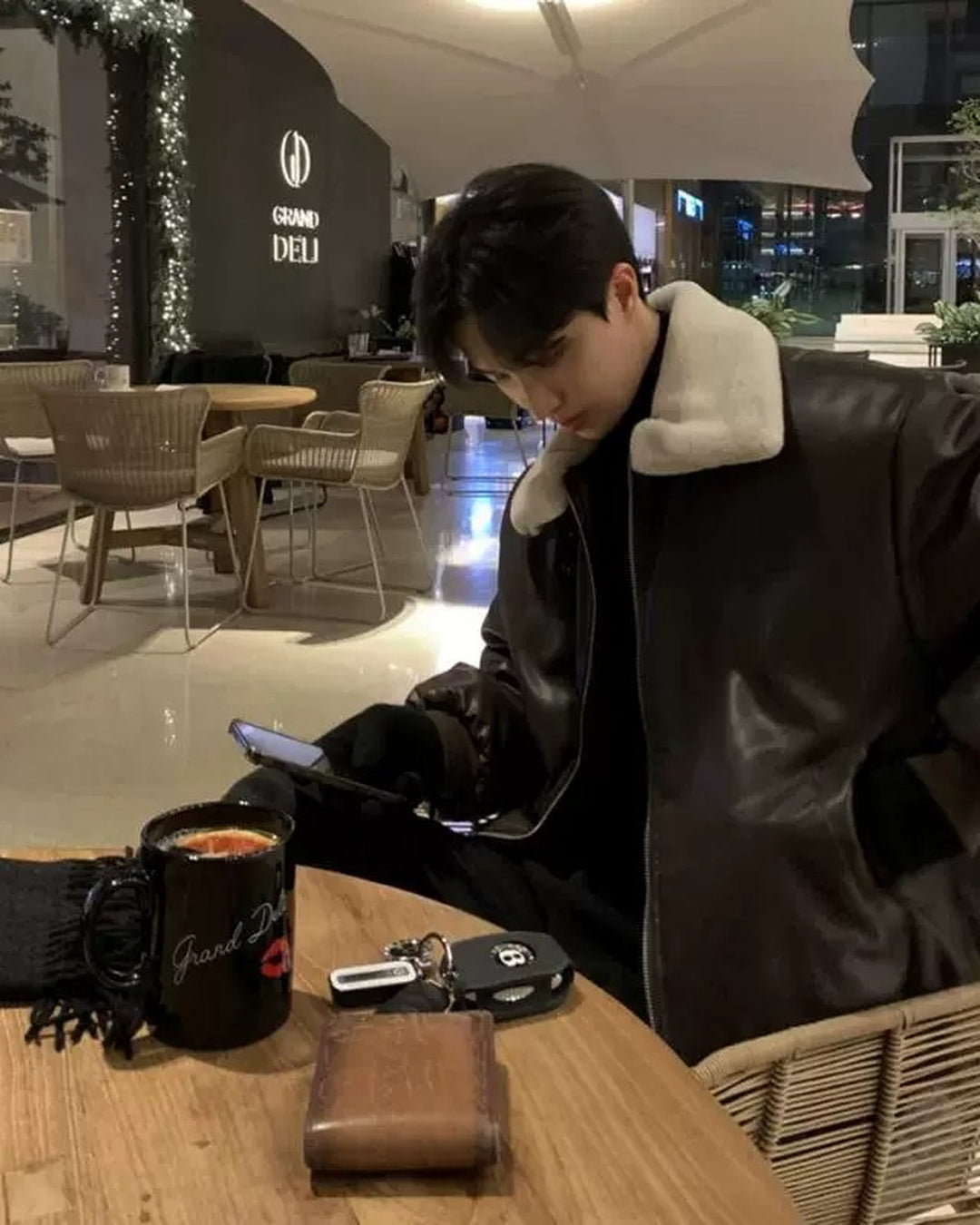 Additional product image of Shearling Collar Leather Bomber Jacket