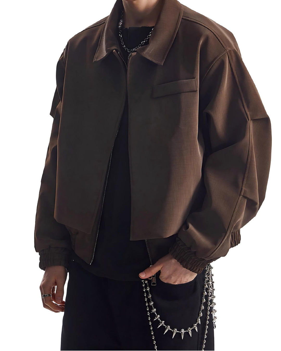 STEP BLOCK ST061 Cropped Boxy Stand Collar Minimalist Workwear Jacket