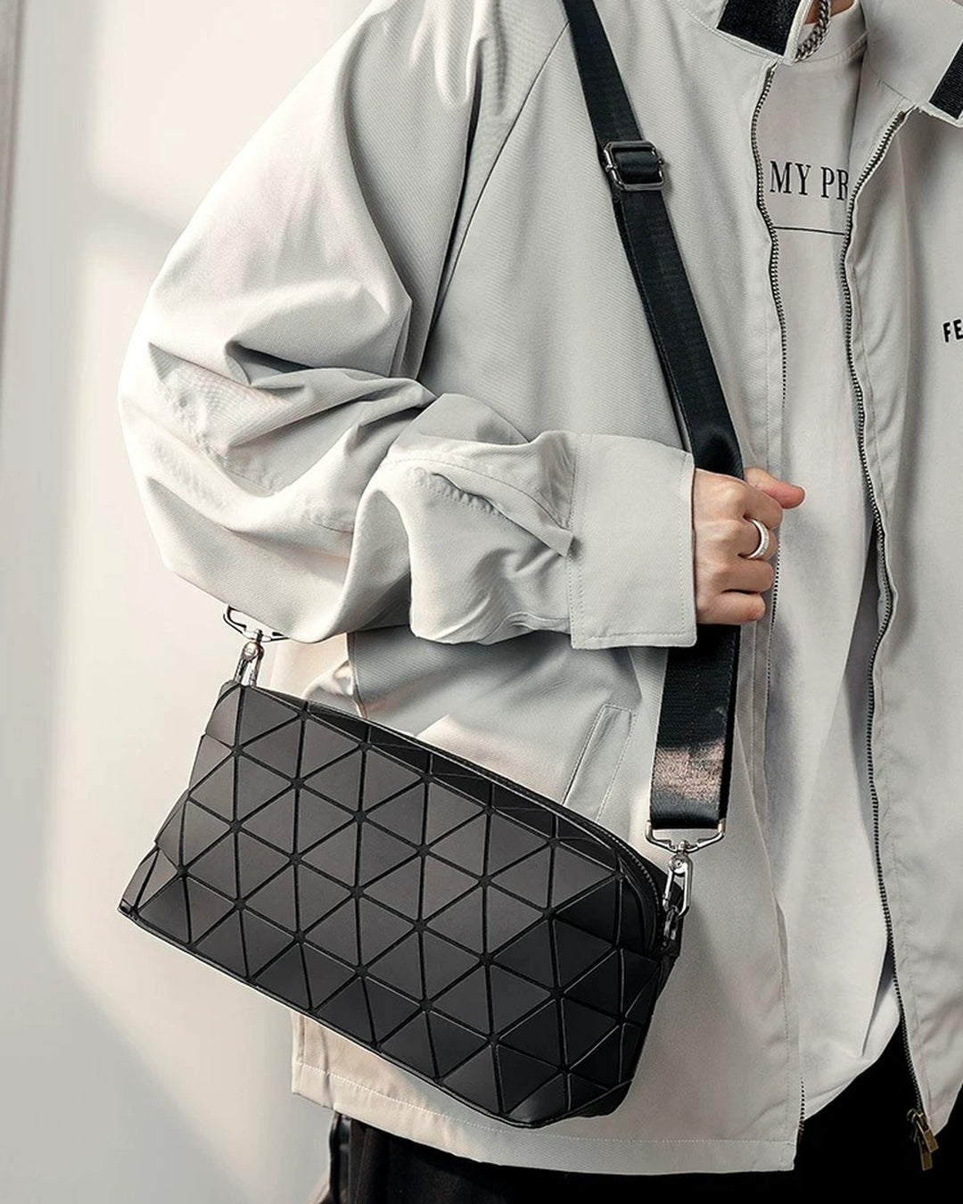 Lifestyle styling view of Geometric Diamond Crossbody Bag