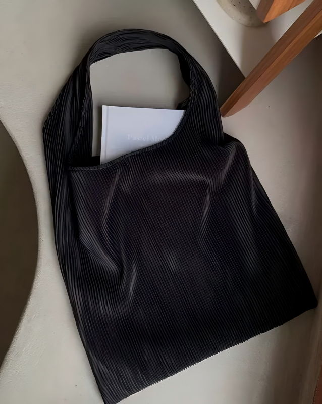 STEP BLOCK AC072 Oversized Black Woven Tote &amp; Shoulder Bag