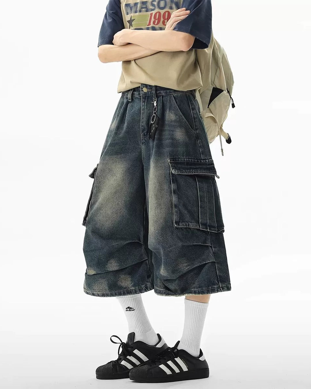 BRYNOR Washed Distressed Denim Cargo Shorts product photo
