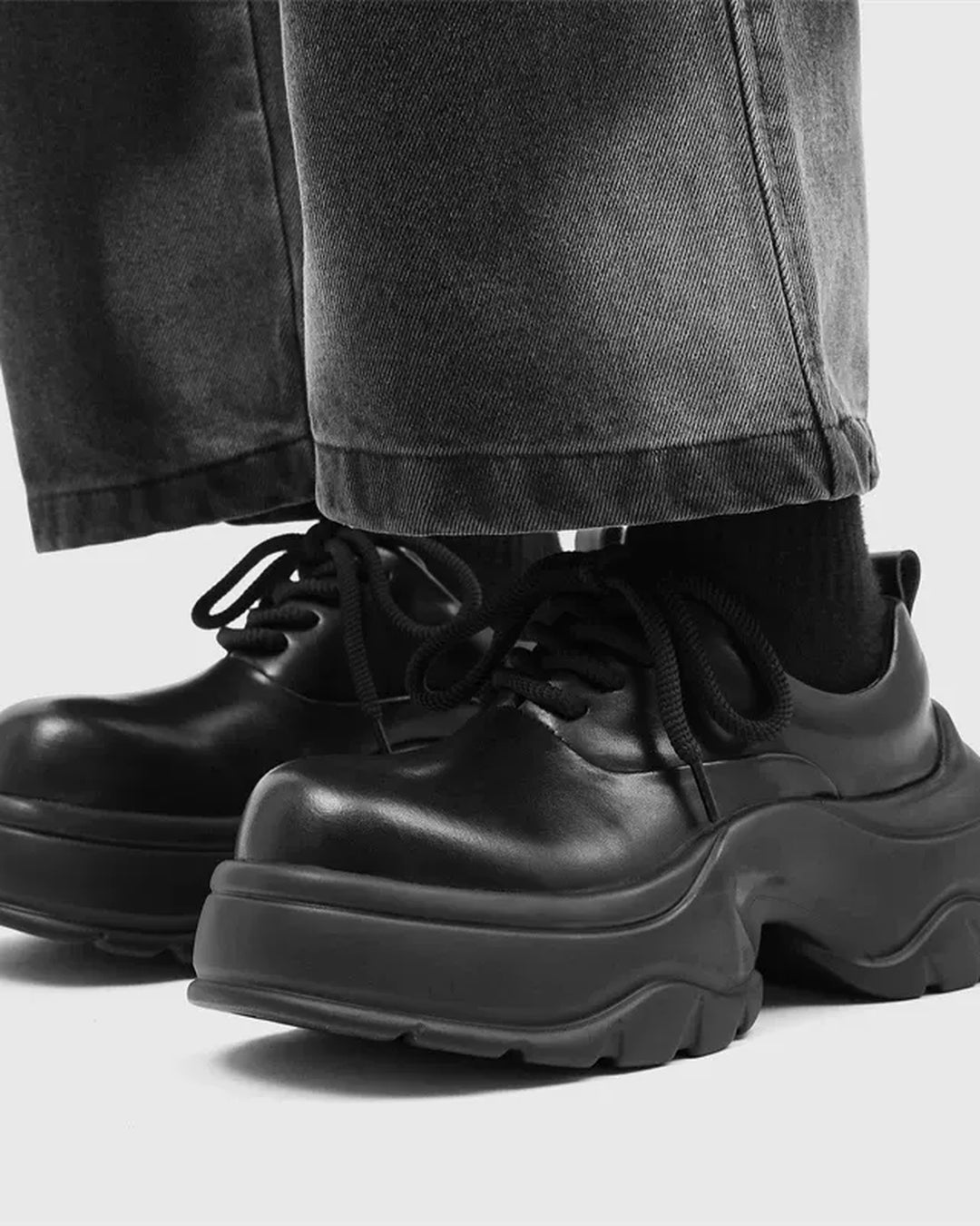 Additional product image of Black Leather Chunky Platform Shoes