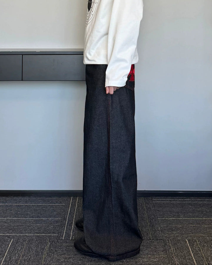 Red Patch Black Baggy Jeans