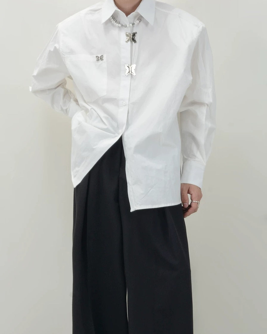Lifestyle styling view of Butterfly Detail Loose Fit Shirt