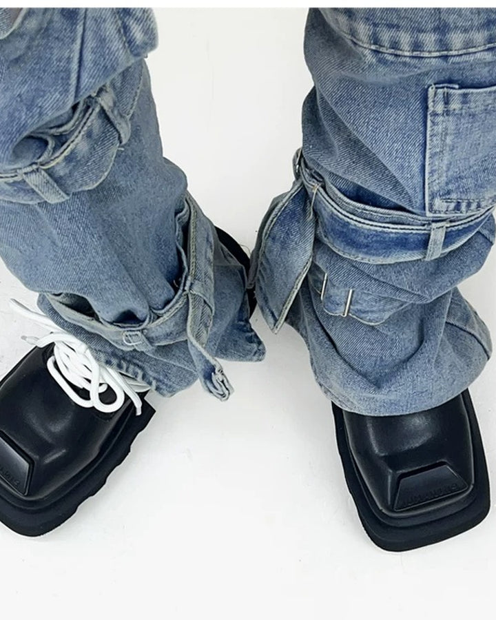 Additional product image of Black Leather Square-Toe Chunky Platform Shoes