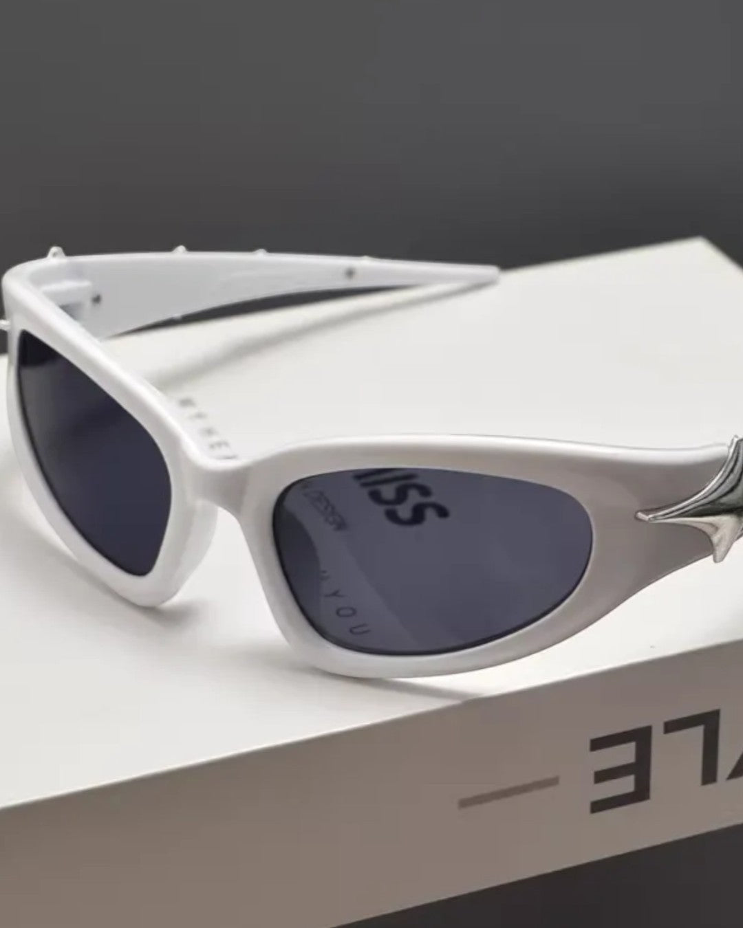 Close-up detail of Slim Oval Y2K Sunglasses