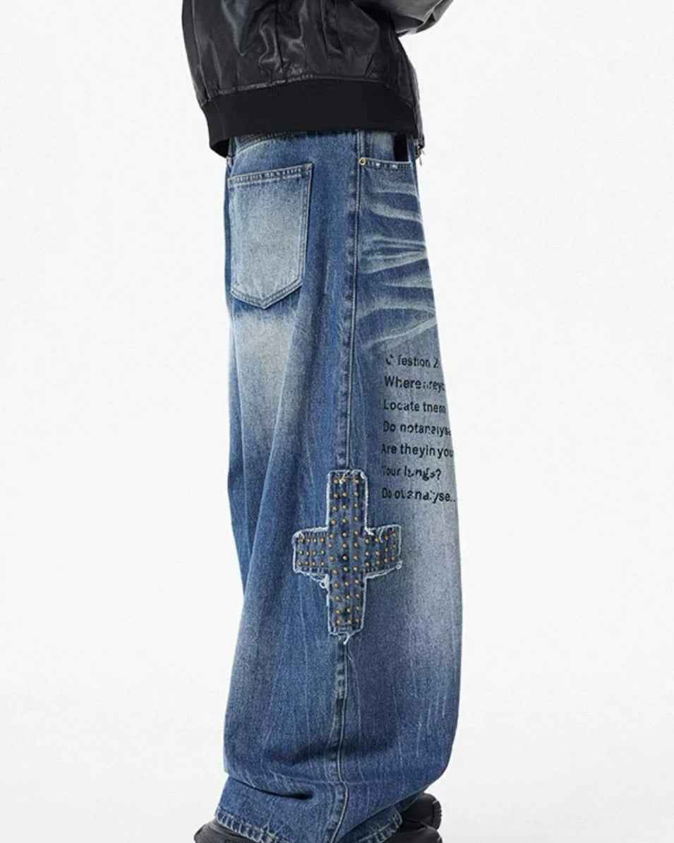 Back view of Vintage Graffiti Baggy Jeans