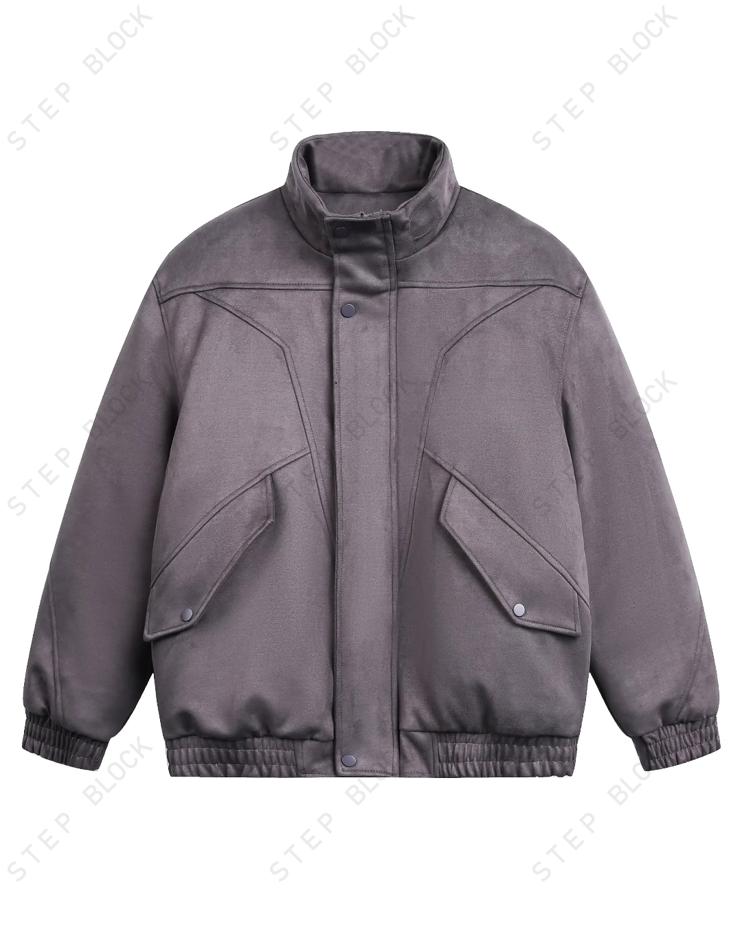 STEP BLOCK ST025 Washed Stand Collar Oversized Bomber Jacket