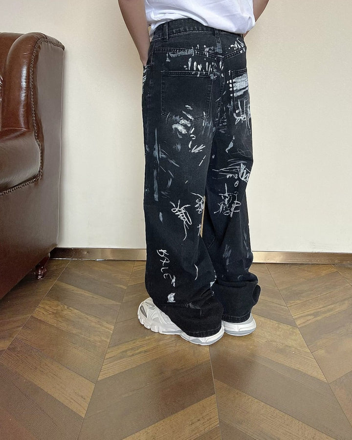 Front view of Graffiti Print Wide Leg Pants