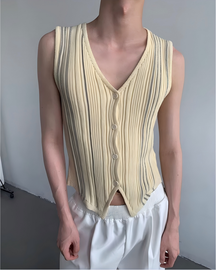 STEP BLOCK MT547 Striped Knit V-Neck Vest