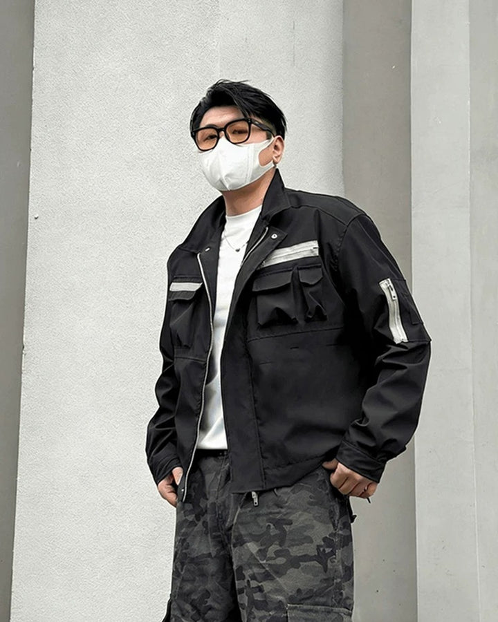 Front view of Multi-pocket Utility Zip-Up Jacket