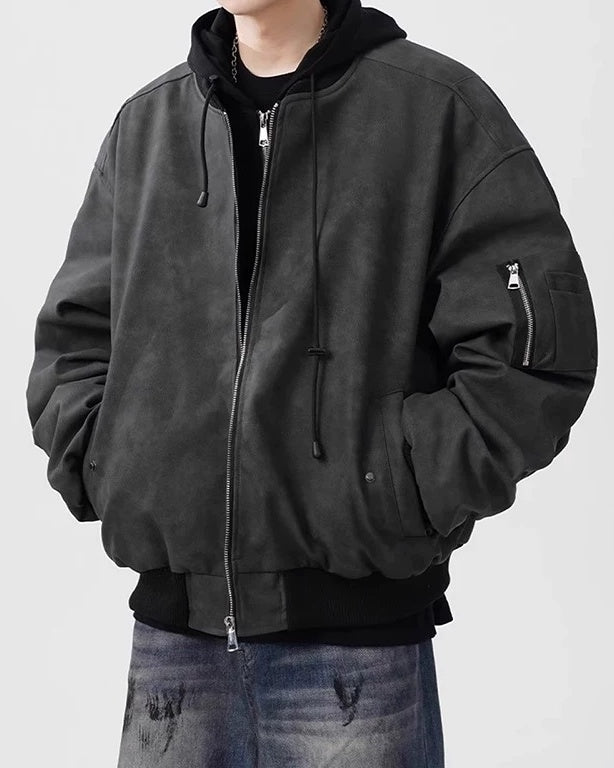 Additional product image of Washed Distressed Faux Leather Oversized Bomber Jacket