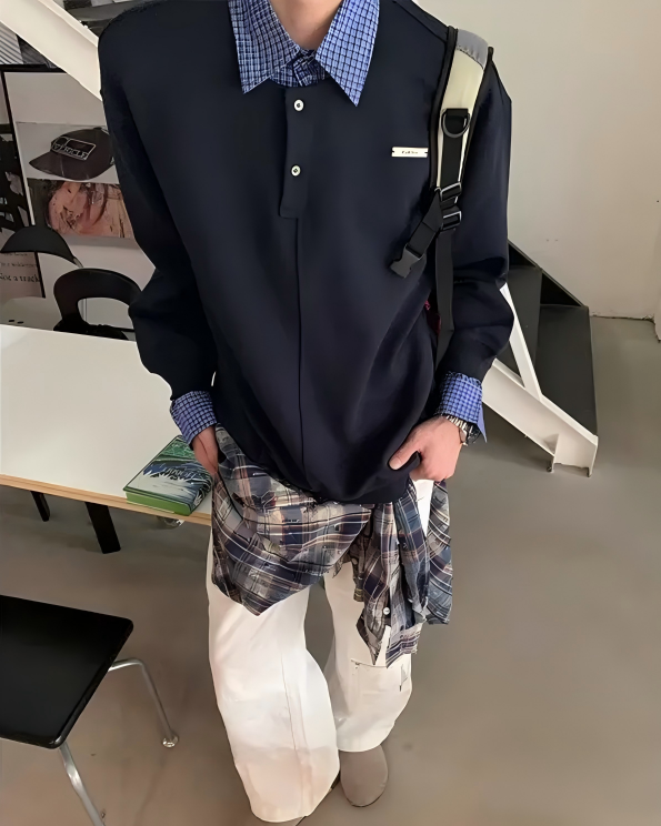 STEP BLOCK MT554 Layered Collar Polo Sweatshirt