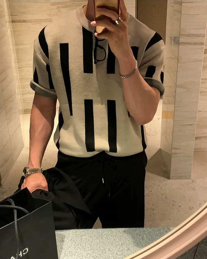 Additional product image of Beige and Black Striped Knit Oversized T-Shirt