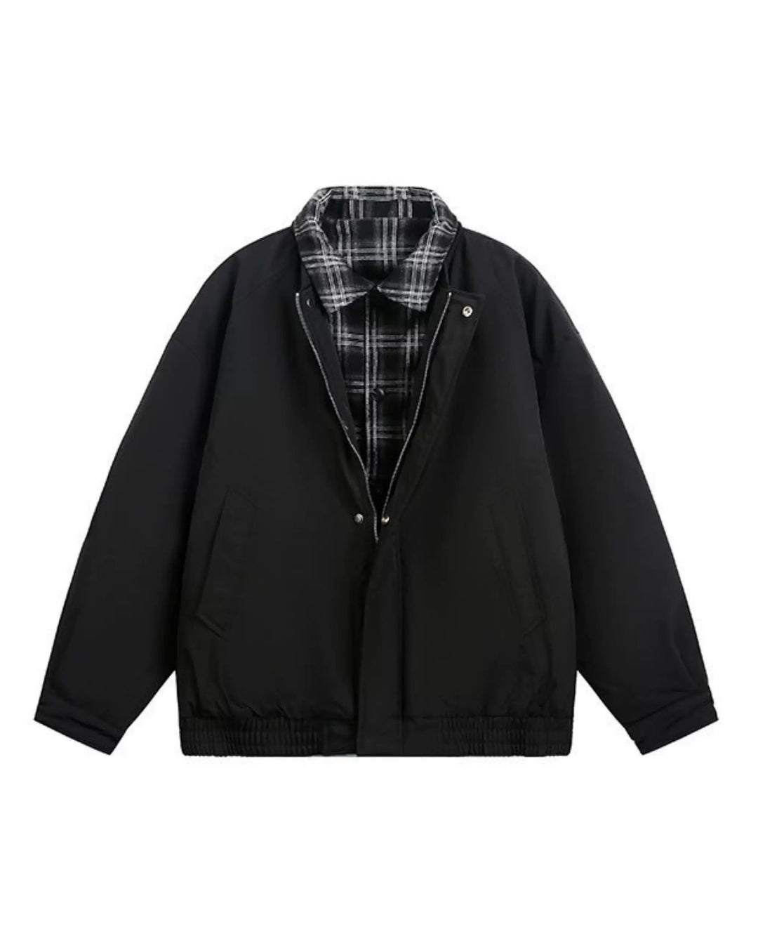 Lifestyle styling view of Plaid Lined Shearling Collar Washed Workwear Jacket