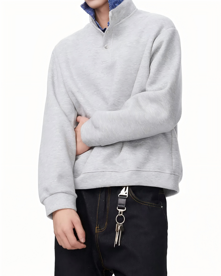 STEP BLOCK ST010 Faux Layered Denim Collar Half-Zip Sweater