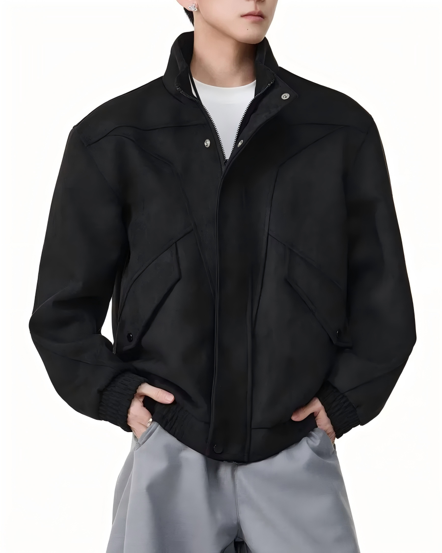 STEP BLOCK ST025 Washed Stand Collar Oversized Bomber Jacket