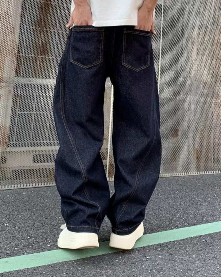 Lifestyle styling view of Raw Denim Wide Leg Jeans