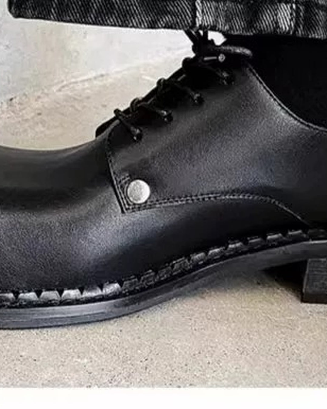 Back view of Black Leather Gothic Square-Toe Chunky Heel Shoes