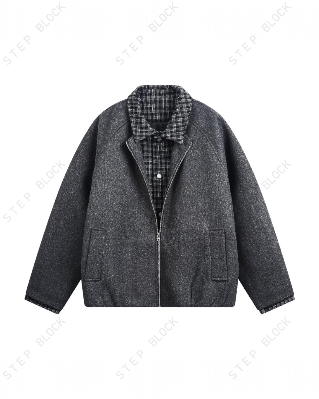 STEP BLOCK ST050 Plaid Contrast Lined Stand Collar Oversized Workwear Jacket