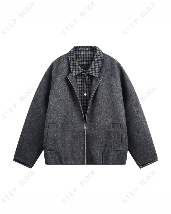 STEP BLOCK ST050 Plaid Contrast Lined Stand Collar Oversized Workwear Jacket