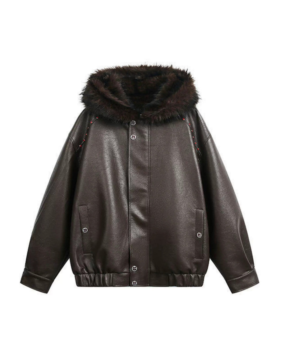 Additional product image of Cropped Shearling Collar Washed Faux Leather Bomber Jacket