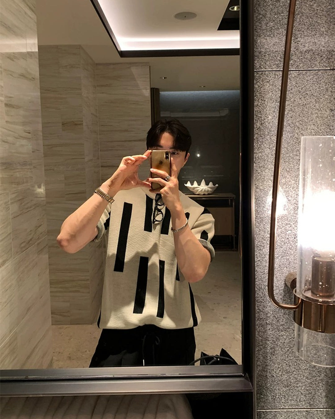 Additional product image of Beige and Black Striped Knit Oversized T-Shirt