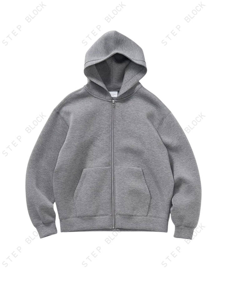 STEP BLOCK ST042 Minimalist Full-Zip Oversized Hoodie