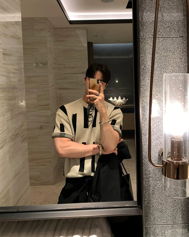 Additional product image of Beige and Black Striped Knit Oversized T-Shirt