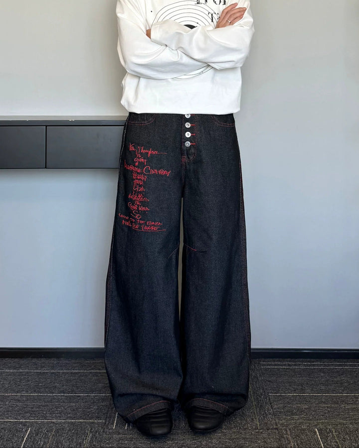 Red Patch Black Baggy Jeans