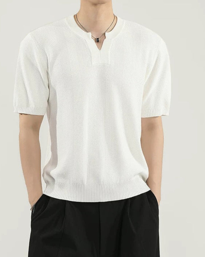 Side view of Textured V-Neck Oversized T-Shirt
