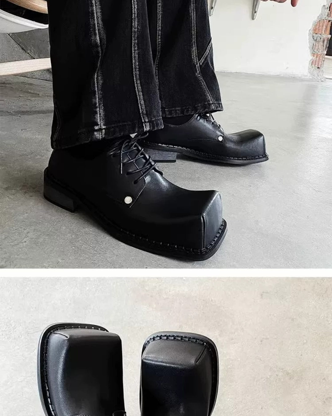 Additional product image of Black Leather Gothic Square-Toe Chunky Heel Shoes