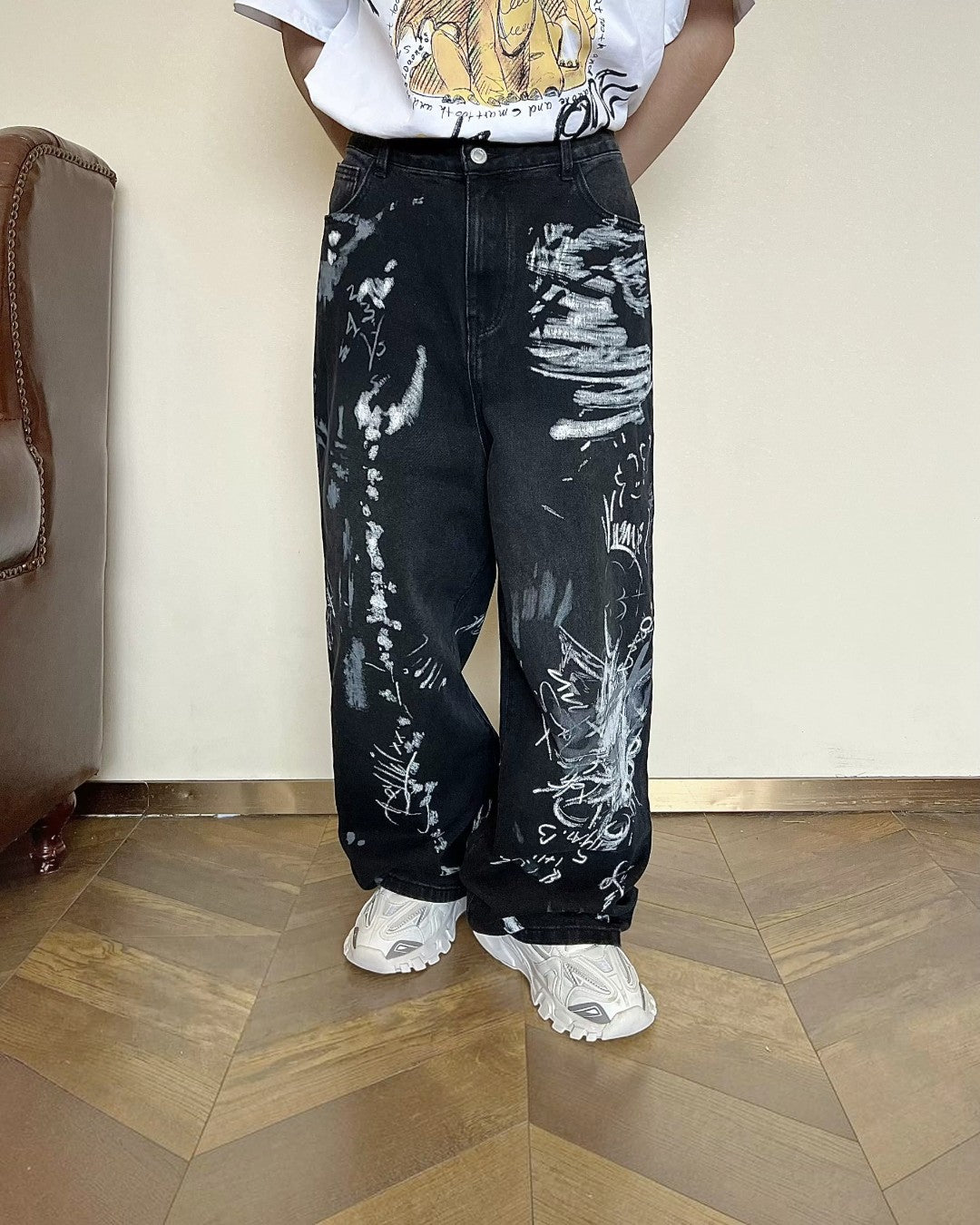 BRYNOR Graffiti Print Wide Leg Pants product photo